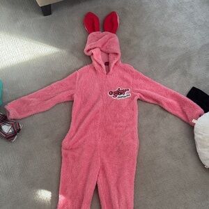 A Christmas Story Pink Fuzzy Hooded Onesie